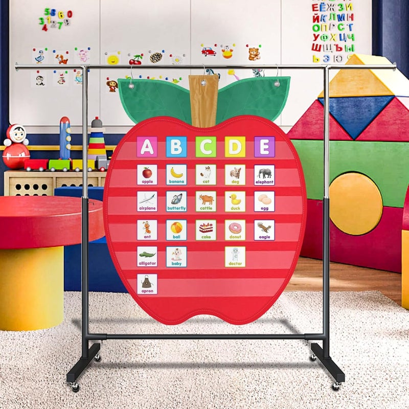 ALSLEA Large Pocket Chart for Classroom, 27 ½＂x 33 ⅞" Apple Shaped Hanging Pocket Charts for Kids, Back to School Supplies for Teacher, Pocket Charts with 6 Sentence Strips Holder (Red) - Image 3